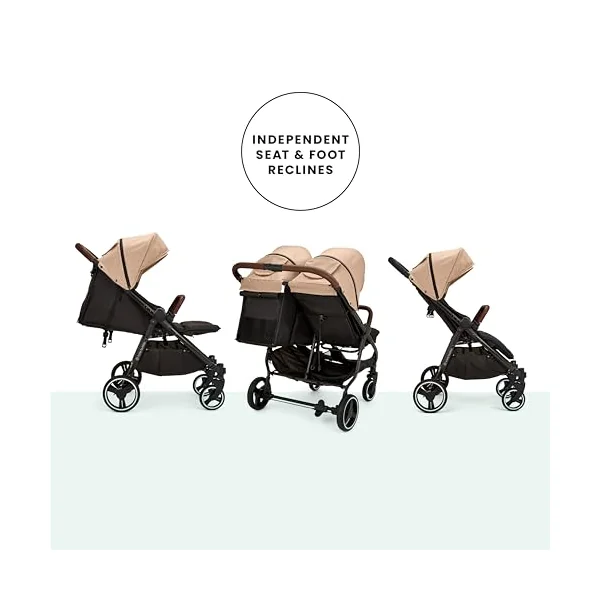 Ickle Bubba Venus Double Prime Stroller (Biscuit) | Lightweight Portable Double Pushchair | from 0 Months to 3 Years | UPF 50 Hood, Rain Cover, 2 footwarmers & Newborn Cocoon