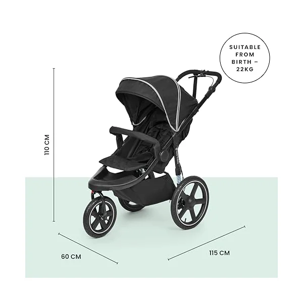 Ickle Bubba Venus Jogger Pro All Terrain Pushchair (Midnight) | 3 Wheel Jogging Running Buggy Air Filled Tyres, Rear Suspension, Handlebar Brake, UPF50+ Hood, From Birth to 22kg