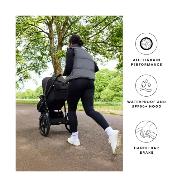 Ickle Bubba Venus Jogger Pro All Terrain Pushchair (Midnight) | 3 Wheel Jogging Running Buggy Air Filled Tyres, Rear Suspension, Handlebar Brake, UPF50+ Hood, From Birth to 22kg