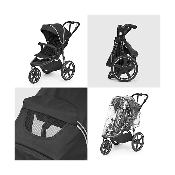 Ickle Bubba Venus Jogger Pro All Terrain Pushchair (Midnight) | 3 Wheel Jogging Running Buggy Air Filled Tyres, Rear Suspension, Handlebar Brake, UPF50+ Hood, From Birth to 22kg