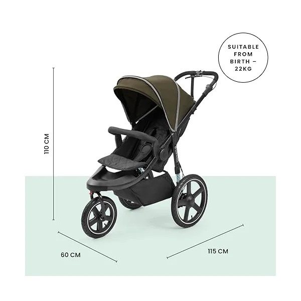 Ickle Bubba Venus Jogger Pro All Terrain Pushchair (Woodland) | 3 Wheel Jogging Running Buggy With Reclining seat, Rear Suspension, Handlebar Brake, UPF50+ Hood, From Birth to 22kg
