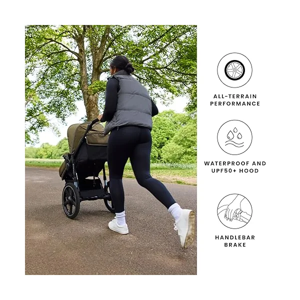 Ickle Bubba Venus Jogger Pro All Terrain Pushchair (Woodland) | 3 Wheel Jogging Running Buggy With Reclining seat, Rear Suspension, Handlebar Brake, UPF50+ Hood, From Birth to 22kg