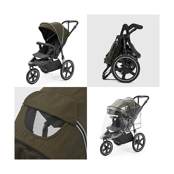 Ickle Bubba Venus Jogger Pro All Terrain Pushchair (Woodland) | 3 Wheel Jogging Running Buggy With Reclining seat, Rear Suspension, Handlebar Brake, UPF50+ Hood, From Birth to 22kg