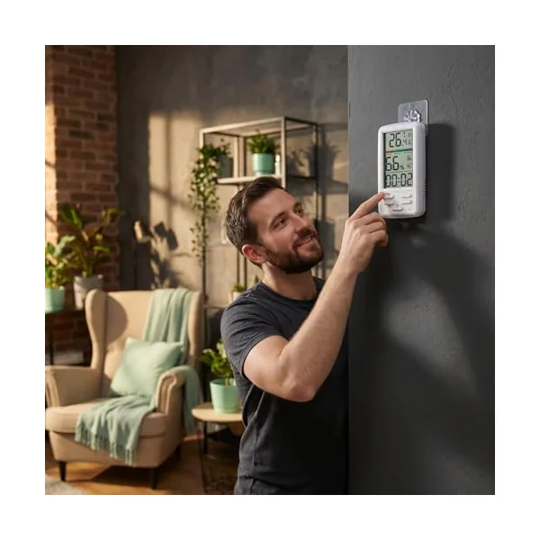 Indoor & Garden Digital Thermometer Hygrometer with Clock, Max Min Memory, Cosy Comfort Indicator, Backlight, ℃/℉ Switch, Magnetic & Desk Mount for Conservatory, Greenhouse, Bedroom & Plant Room (D7)