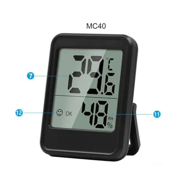 Indoor Thermometer and Humidity Meter Digital with Smile Face Desktop Wall Mount for Baby Room Nursery(Black)