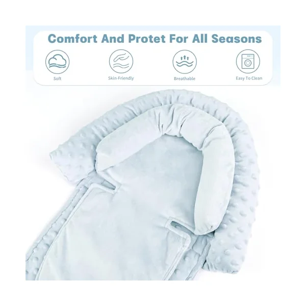 Infant Car Seat Insert, Baby Car Seat Head & Body Support with Straps Pads, Soft Newborn Preemie Carseat Insert Cushion for Girls Boys, Fits Carseat, Stroller, Swing, Bouncer, Light Blue