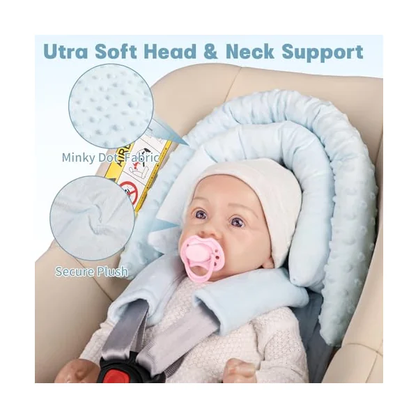 Infant Car Seat Insert, Baby Car Seat Head & Body Support with Straps Pads, Soft Newborn Preemie Carseat Insert Cushion for Girls Boys, Fits Carseat, Stroller, Swing, Bouncer, Light Blue