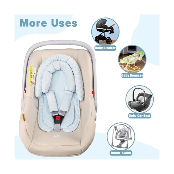 Infant Car Seat Insert, Baby Car Seat Head & Body Support with Straps Pads, Soft Newborn Preemie Carseat Insert Cushion for Girls Boys, Fits Carseat, Stroller, Swing, Bouncer, Light Blue