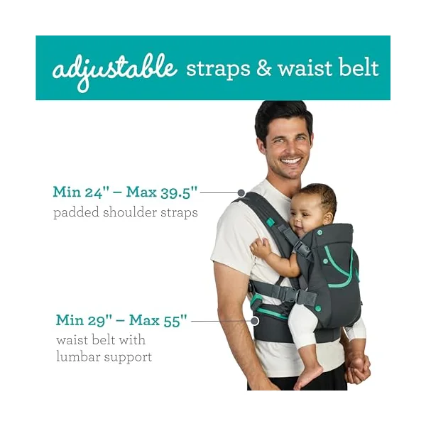 Infantino Carry On Active Baby Carrier, Ergonomic Multi-Pocket Baby Carrier for Newborn to Toddler 3.63-18.14kg with Padded Straps, Lumbar Belt Storage, Registry Essential, Grey