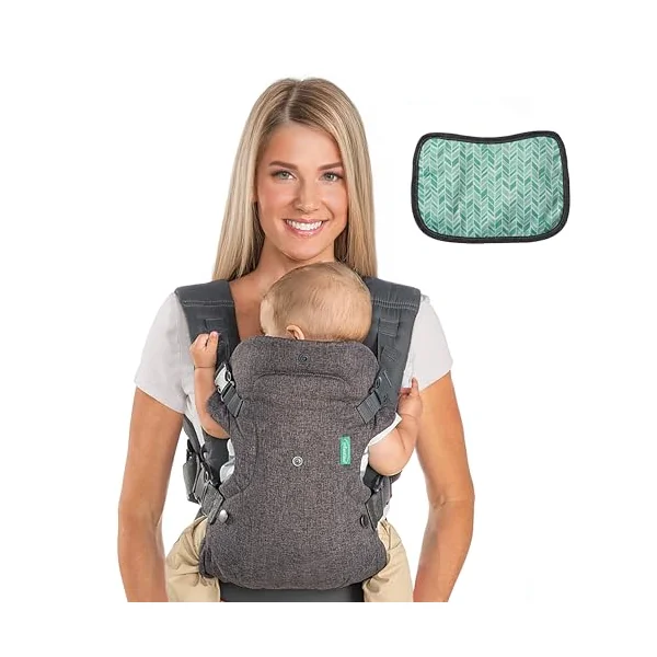 Infantino Flip Advanced 4-in-1 Baby Carrier - Ergonomic, Convertible, Face-in and Face-Out Front and Back Baby Carrier for Newborn to Toddler 3,6-14,5kg, Grey with Bib