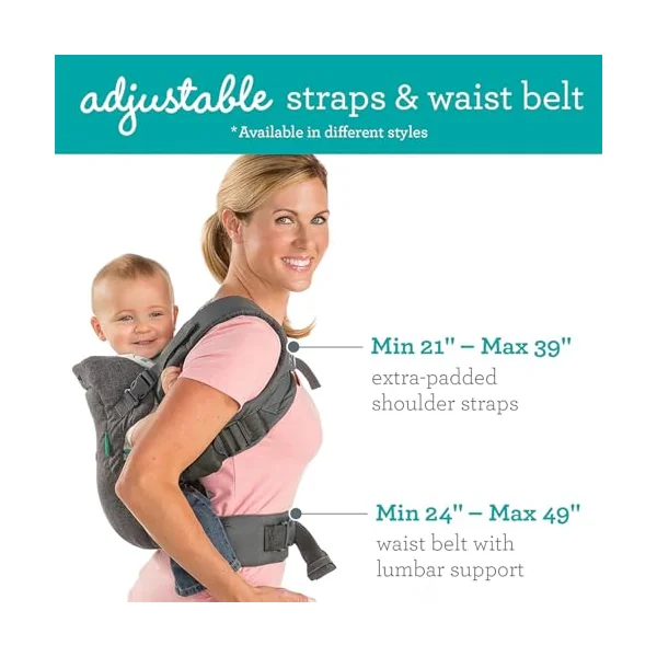 Infantino Flip Advanced 4-in-1 Baby Carrier - Ergonomic, Convertible, Face-in and Face-Out Front and Back Baby Carrier for Newborn to Toddler 3,6-14,5kg, Grey with Bib