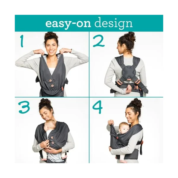 Infantino - Hug & Cuddle Adjustable Hybrid Wrap - Hybrid Baby Carrier and Sling - Simple Pressure Relief - Quilted Privacy Cover - Baby Essentials for Newborn 7-26lbs (3,2 à 11,8 kg) - Dark Grey