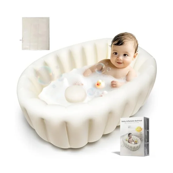 Inflatable Baby Bath, Portable Foldable Travel Bath Tub, Collapsible Non-Slip Infant Bath Tubs Baby Essentials for Newborn Mini Air Swimming Pool Bathtubs for Toddler Boys and Girls 0-12 Months
