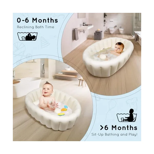 Inflatable Baby Bath, Portable Foldable Travel Bath Tub, Collapsible Non-Slip Infant Bath Tubs Baby Essentials for Newborn Mini Air Swimming Pool Bathtubs for Toddler Boys and Girls 0-12 Months