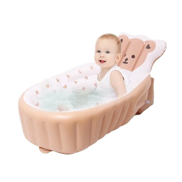 Inflatable Baby Bathtub with Built in Pump, Portable Toddler Travel Bath Tub, Ergonomic Collapsible Safe Baby Bathtub with High Back Support, PVC Non-Slip Mini Air Swimming Pool for Newborn