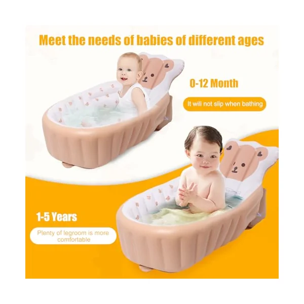 Inflatable Baby Bathtub with Built in Pump, Portable Toddler Travel Bath Tub, Ergonomic Collapsible Safe Baby Bathtub with High Back Support, PVC Non-Slip Mini Air Swimming Pool for Newborn
