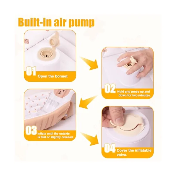 Inflatable Baby Bathtub with Built in Pump, Portable Toddler Travel Bath Tub, Ergonomic Collapsible Safe Baby Bathtub with High Back Support, PVC Non-Slip Mini Air Swimming Pool for Newborn