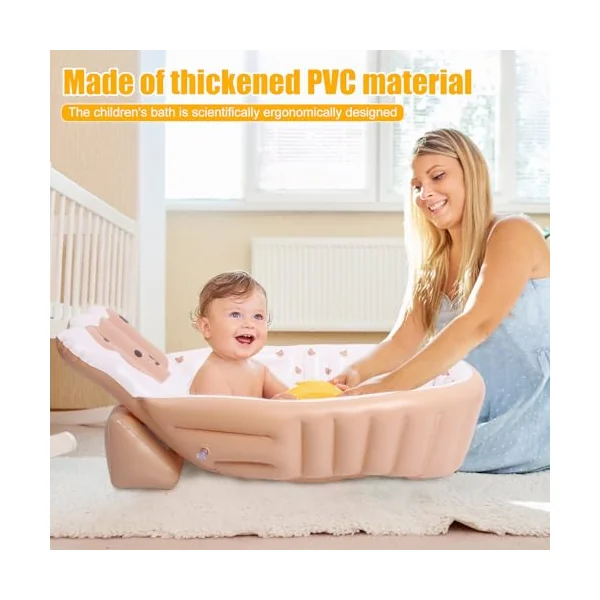 Inflatable Baby Bathtub with Built in Pump, Portable Toddler Travel Bath Tub, Ergonomic Collapsible Safe Baby Bathtub with High Back Support, PVC Non-Slip Mini Air Swimming Pool for Newborn