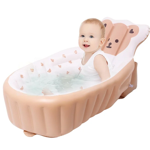 Inflatable Baby Bathtub with Built in Pump, Portable Toddler Travel Bath Tub, Ergonomic Collapsible Safe Baby Bathtub with High Back Support, PVC Non-Slip Mini Air Swimming Pool for Newborn