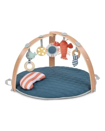 Ingenuity Cozy Spot Reversible Duvet Baby Play Gym & Play Mat with Wooden Toy bar - Harbor Haven (Neutral), Newborn and up