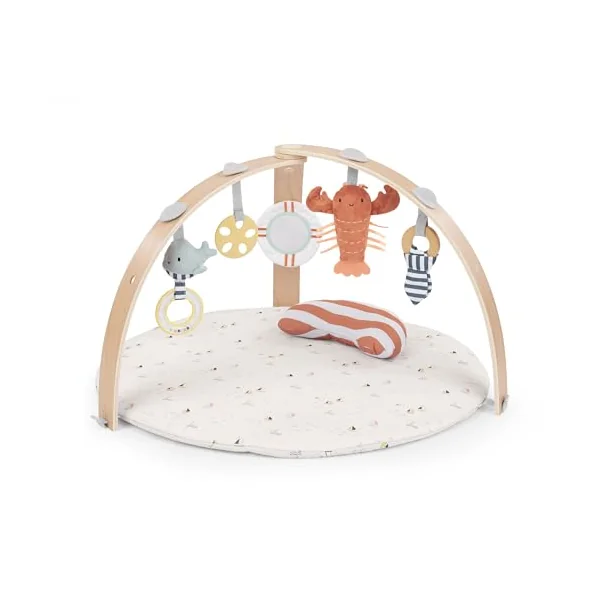 Ingenuity Cozy Spot Reversible Duvet Baby Play Gym & Play Mat with Wooden Toy bar - Harbor Haven (Neutral), Newborn and up