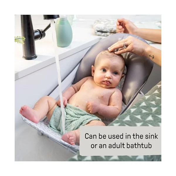 Ingenuity Foldaway 2-Position Baby Bath Seat, Adjustable Support for Sink or Bathtub, Ages 0-6 Months up to 20 Pounds, Machine-Washable Sling