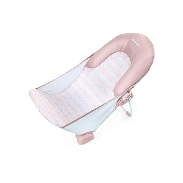 Ingenuity Foldaway 2-Position Bather, 2-Position Adjustable Support Baby Bath seat for Sink or Bathtub, Ages 0-6 Months, up to 20 pounds, Pink