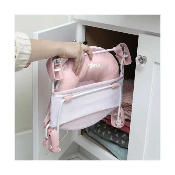 Ingenuity Foldaway 2-Position Bather, 2-Position Adjustable Support Baby Bath seat for Sink or Bathtub, Ages 0-6 Months, up to 20 pounds, Pink