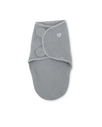 Ingenuity SwaddleMe Original Muslin Baby Swaddle, 100% Cotton, Improves Sleep & Calms Startle Reflex, 0-3 Months, 1.0 TOG, 7-14 Pounds - Granite
