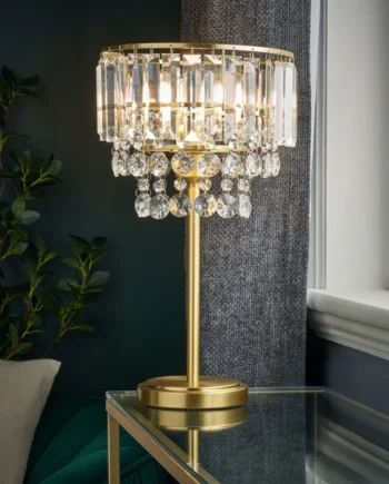 Inlight Sobra Tiered Round Polished Satin Clear Brass effect Table lamp