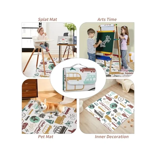 Insular Baby Splat Mat for Under High Chair/Arts/Crafts, Anti Slip and Waterproof Splash Mat for Floor, Portable Picnic Mat, 51x51 Inch, Vehicle