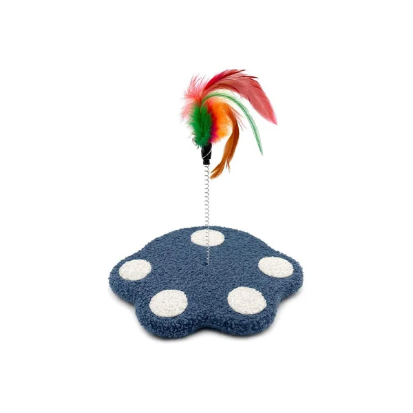 Interactive Cat Feather Teaser Toy Weighted Plush Paw Base Bell Removable Feather Wand for Indoor Cats