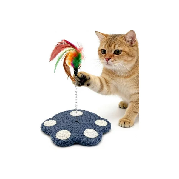 Interactive Cat Feather Teaser Toy Weighted Plush Paw Base Bell Removable Feather Wand for Indoor Cats