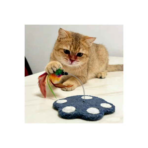 Interactive Cat Feather Teaser Toy Weighted Plush Paw Base Bell Removable Feather Wand for Indoor Cats