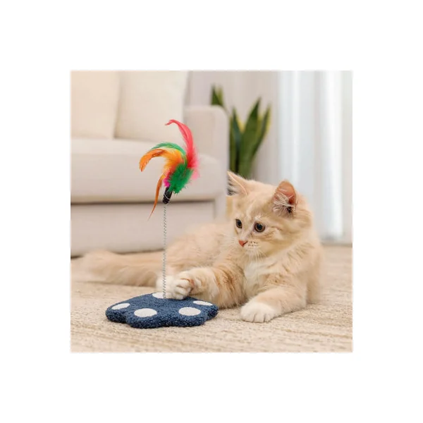 Interactive Cat Feather Teaser Toy Weighted Plush Paw Base Bell Removable Feather Wand for Indoor Cats