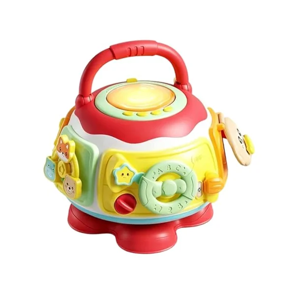 Interactive Musical Learning Table for Infants with Hand Drum Shape Sorter and Stacking Blocks Infants Educational Dolls