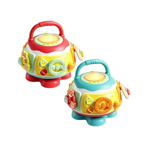 Interactive Musical Learning Table for Infants with Hand Drum Shape Sorter and Stacking Blocks Infants Educational Dolls