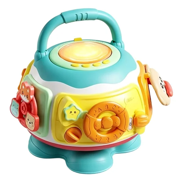 Interactive Musical Learning Table for Infants with Hand Drum Shape Sorter and Stacking Blocks Infants Educational Dolls