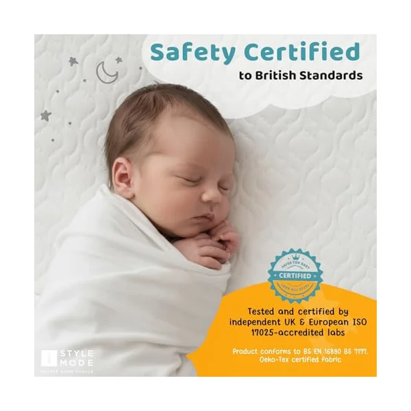 iSTYLE MODE BETTER HOME CHOICE 140x70x7.5cm Baby Toddler Cot Bed Foam Mattress Fully Breathable & Waterproof Zipped Removable Washable Cover, Anti Allergy, White