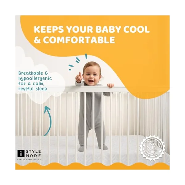 iSTYLE MODE BETTER HOME CHOICE 140x70x7.5cm Baby Toddler Cot Bed Foam Mattress Fully Breathable & Waterproof Zipped Removable Washable Cover, Anti Allergy, White