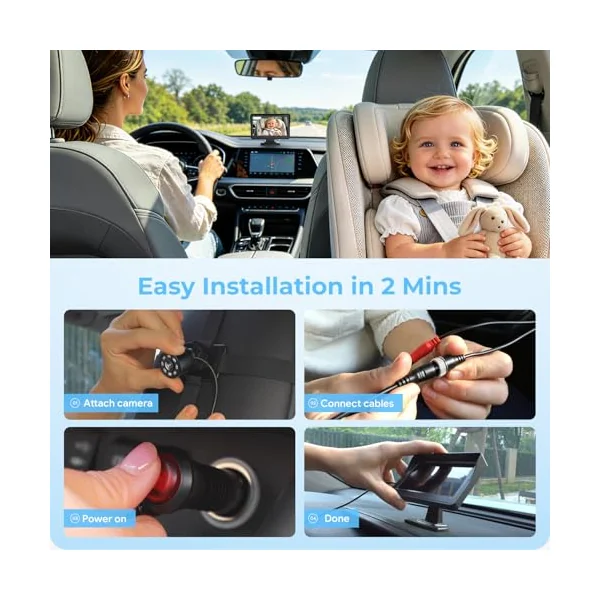 Itomoro Baby Car Mirror, View Infant in Rear Facing Seat with Wide Crystal Clear View,Camera Aimed at Baby-Easily to Observe The Baby's Every Move
