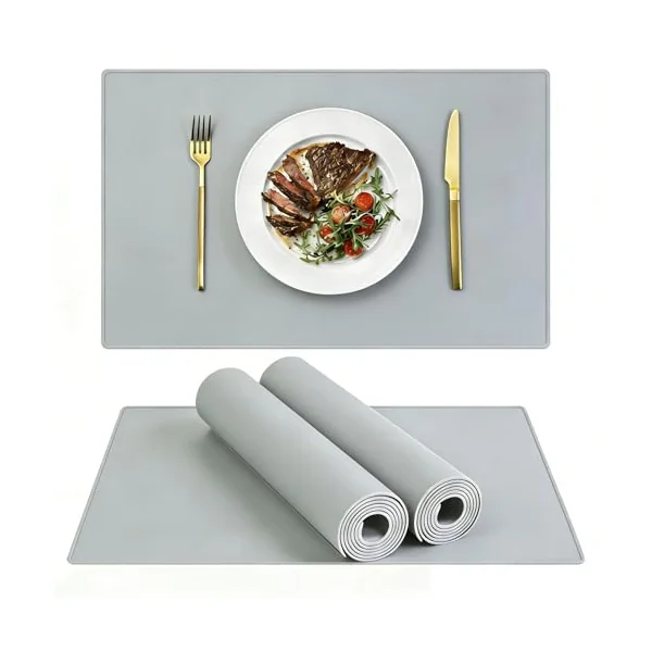IYYI Silicone Placemats, Dining Placemats Set of 4, Waterproof Placemats for Kids, Heat Resistant Non-Slip Silicone Mats for Dinner Table, Dishwasher Safe (Light Gray)