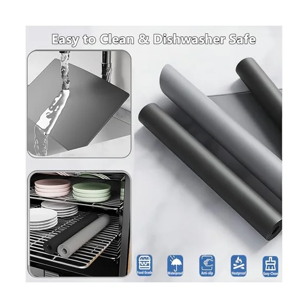 IYYI Silicone Placemats, Dining Placemats Set of 4, Waterproof Placemats for Kids, Heat Resistant Non-Slip Silicone Mats for Dinner Table, Dishwasher Safe (Light Gray)