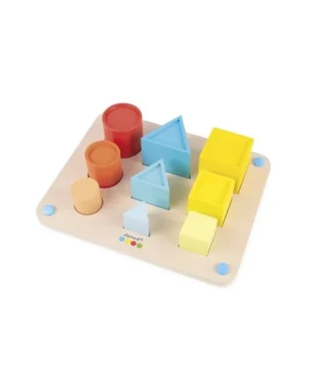 Janod - Essential - Volumes - Wooden Early Learning Educational Game 3-In-1 - Teaches Shapes and COLOR_NAMEs - Water-based Paint - From 18 months - J05062