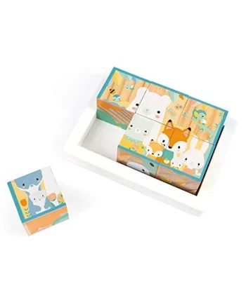 Janod - Tray of 6 Solid Wood Cubes for Baby - Pure Collection - Early Years and Early Years Toy - Teaches Fine Motor Skills - Water-based Paint - Age 1 and up - J05158