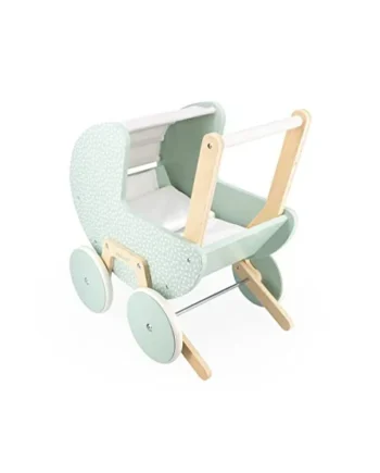 Janod - Zen FSC Wood Pram - Pretend Play Toy - Doll Pram - Includes a Pillow and Blanket - 18 Months +, J05900