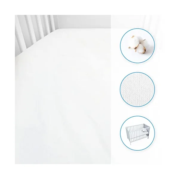 Jersey 100% Cotton Fitted Sheet for 120 x 60 cm Toddler Baby Cot Bed Mattress (White)