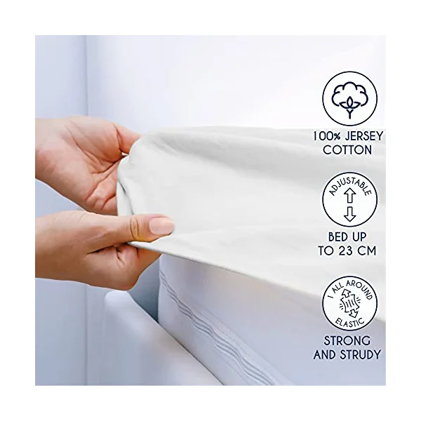 Jersey Cotton Fitted Sheets - For Mattress 70 x 160 x 12 cm, for Baby Bed, Certified Free from Chemical Products (OEKO TEX), White, Fitted Sheets with Elastic