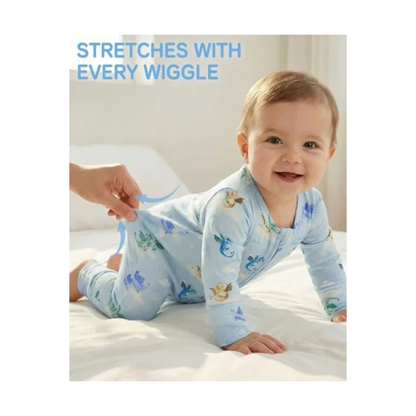 JiAmy Baby Boys Girls Bamboo Sleepsuits 1 Pack, 0–24 Months Zip-Up Babygrow with Fold-Over Mittens & Feet, Breathable Lightweight Sleepwear with Anti-Slip Soles
