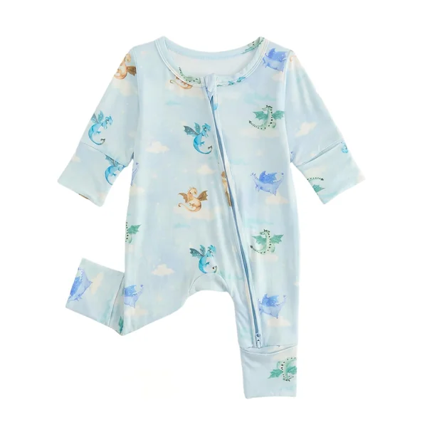 JiAmy Baby Boys Girls Bamboo Sleepsuits 1 Pack, 0–24 Months Zip-Up Babygrow with Fold-Over Mittens & Feet, Breathable Lightweight Sleepwear with Anti-Slip Soles